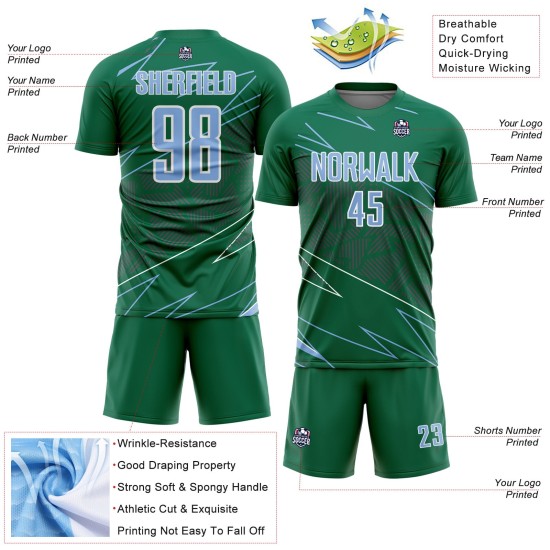 Blue-White Sports Light Sublimation Soccer Lines Green Uniform Kelly Jersey Custom Blue-White Sports Light Sublimation Soccer Lines Green Uniform Kelly Jersey Custom