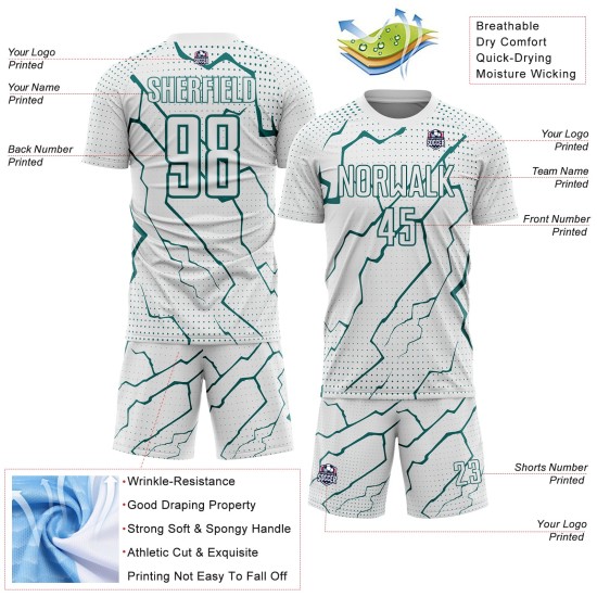 Sublimation Sports Uniform Jersey White Custom Soccer Lightning Teal