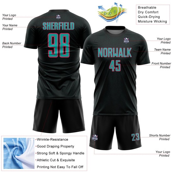 Sublimation Sports Geometric Soccer Jersey Uniform Black Shape Pink Custom Aqua-Neon