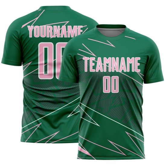 Uniform Sports Soccer Kelly Lines Sublimation Jersey Light Green Custom Pink-White