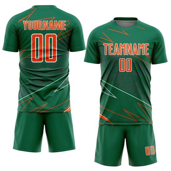 Lines Sublimation Jersey Custom Sports Orange-White Green Soccer Uniform Kelly Lines Sublimation Jersey Custom Sports Orange-White Green Soccer Uniform Kelly
