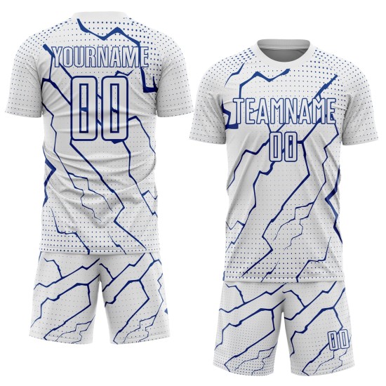 White Royal Jersey Sublimation Uniform Lightning Custom Sports Soccer White Royal Jersey Sublimation Uniform Lightning Custom Sports Soccer